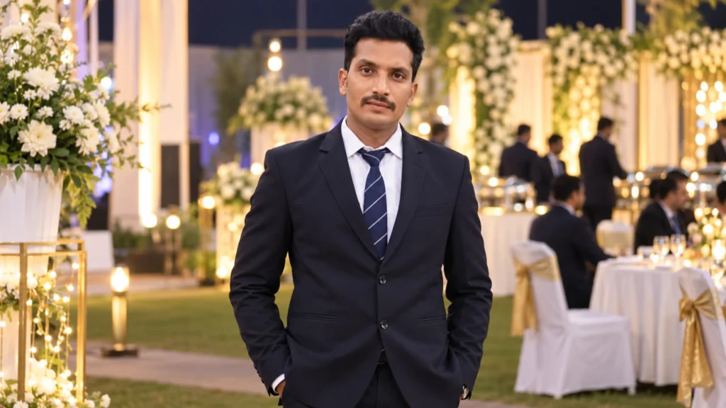 Professional butler providing hospitality services at an elegant event